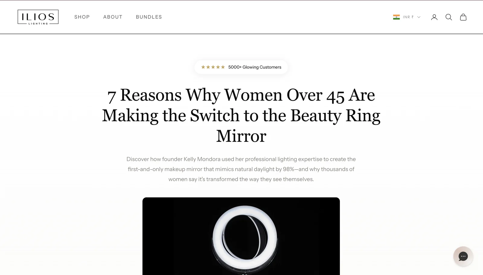 Ilios Beauty Ring landing page headline