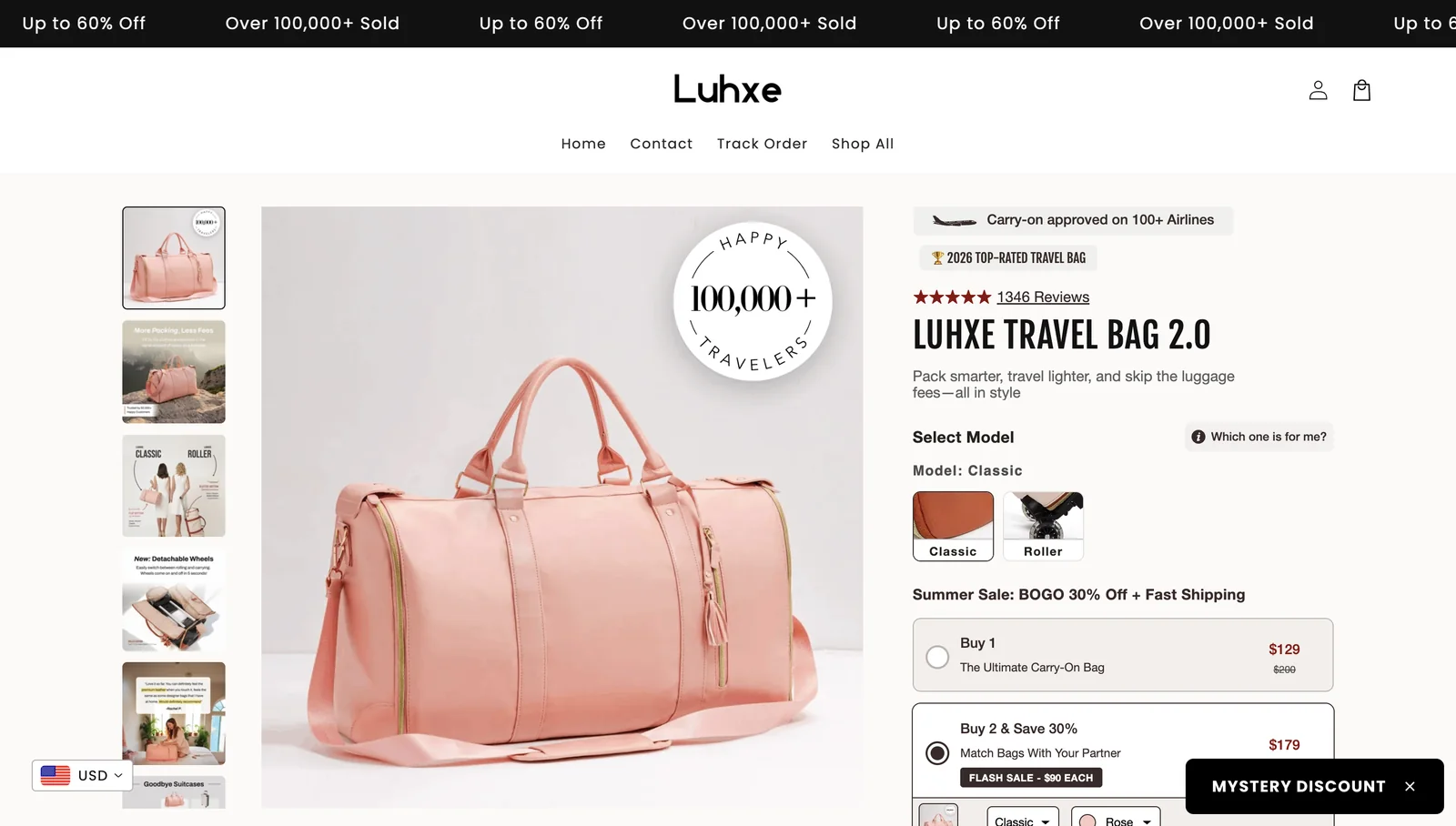Luhxe Travel Bag 2.0 product page