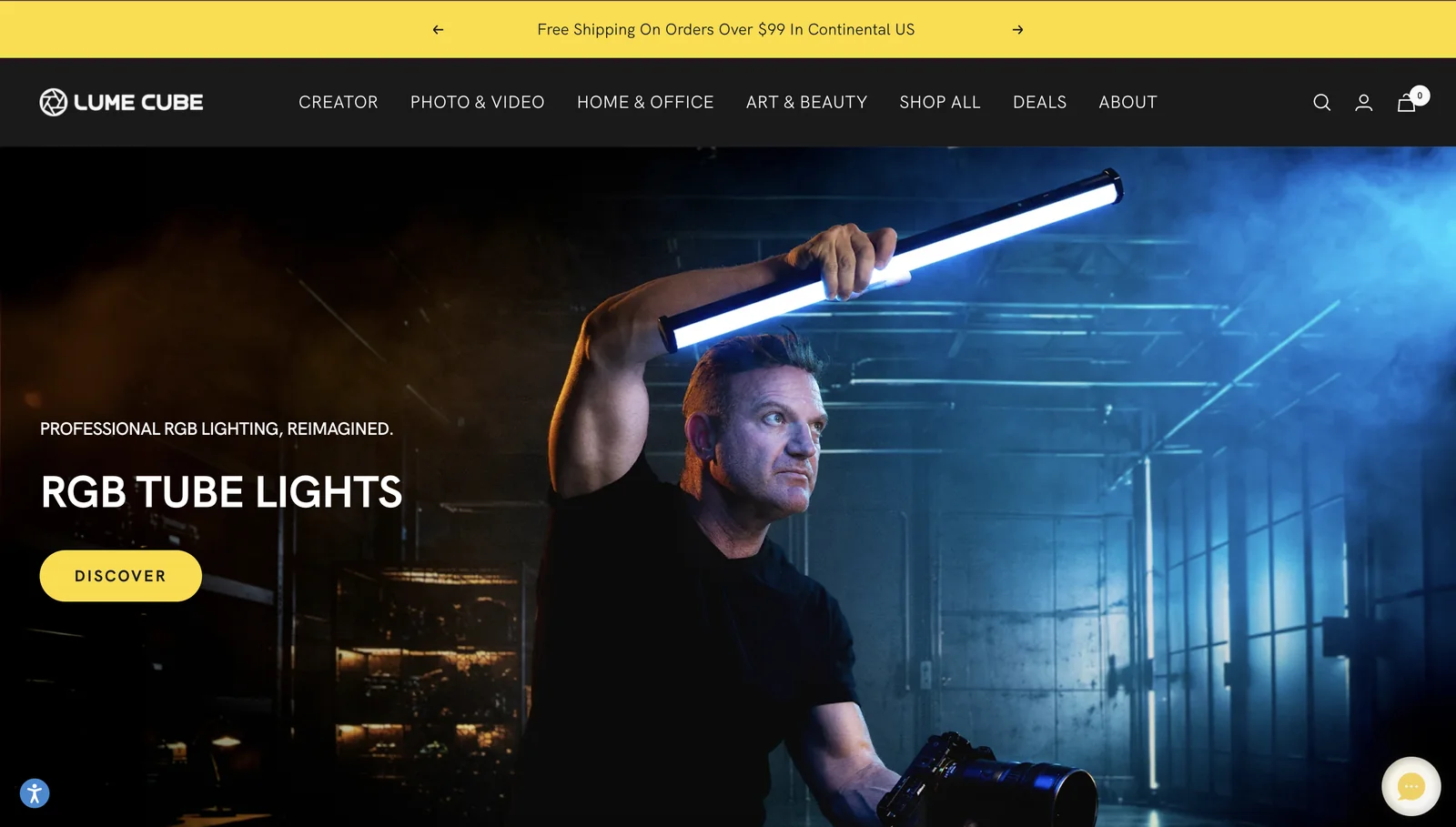 Lume Cube homepage hero: RGB tube lights